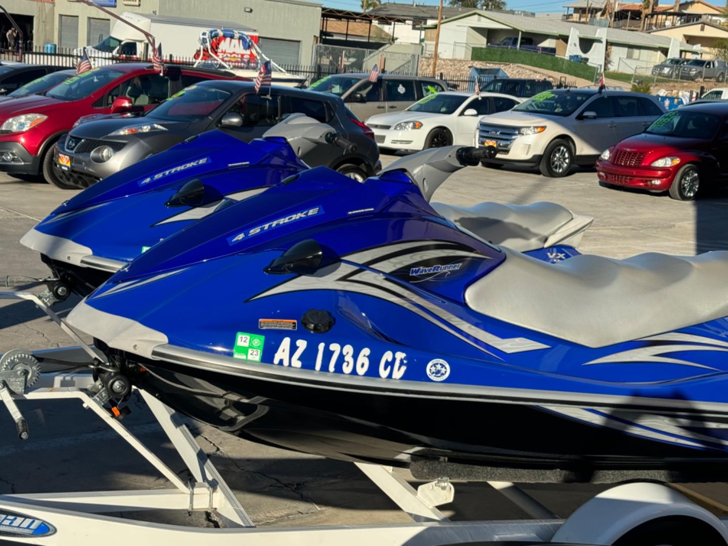 2008 Blue Yamaha VX Deluxe , located at 2190 Hwy 95, Bullhead City, AZ, 86442, (928) 704-0060, 0.000000, 0.000000 - 2008 (2) Yamaha VX deluxe jet skis with trailer. 71 hours and 83 hours. Both recently serviced. new batteries. have covers for both. 4 stroke engines. Runs great. always garaged. Super clean needs nothing. - Photo#5